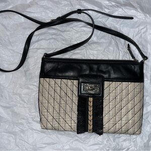 Karl Lagerfeld Black and Cream Woven Crossbody Bag